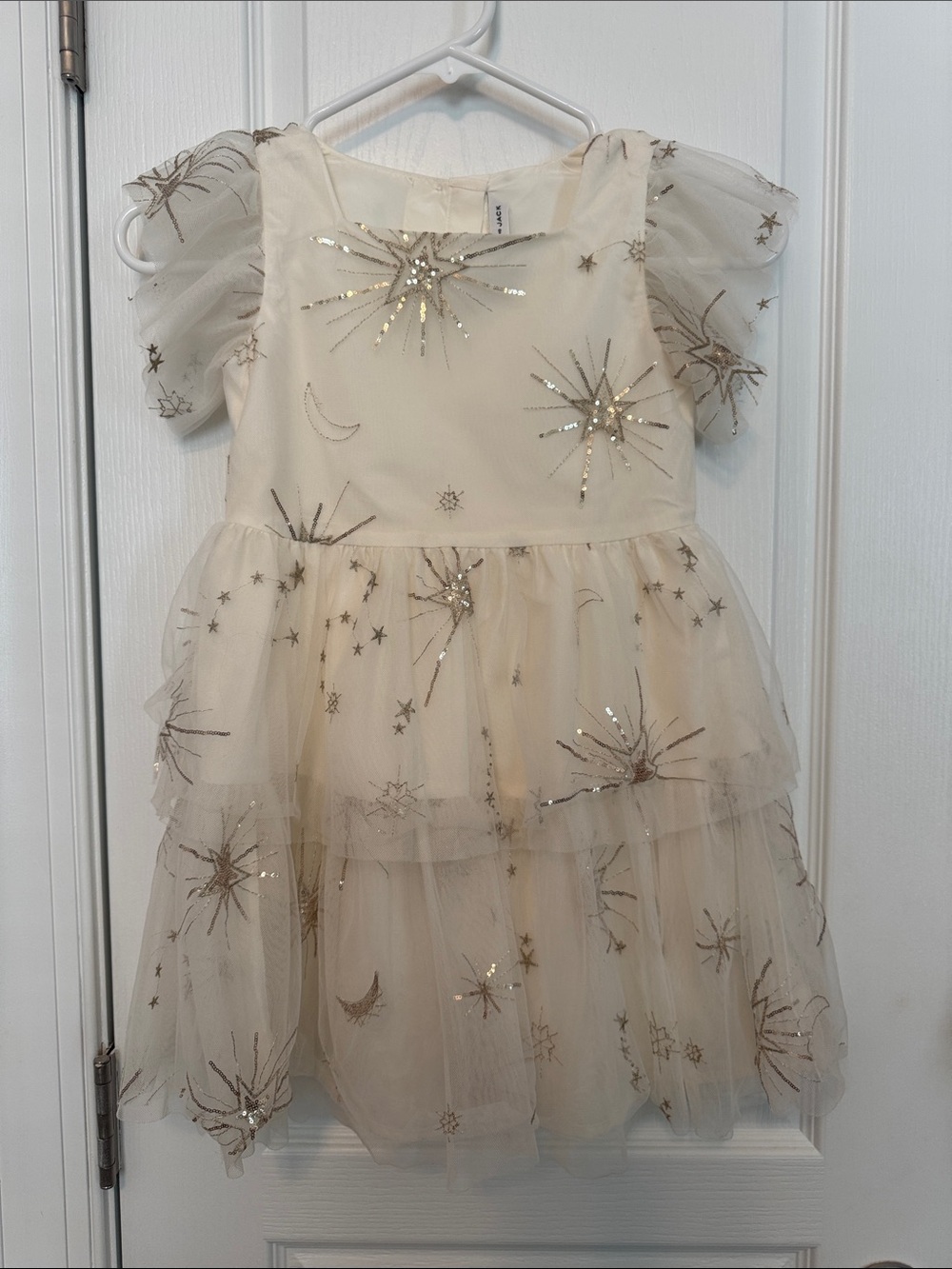 Janie & Jack Girls' Size 6 Ivory Sparkle Gold Star Tulle Dress